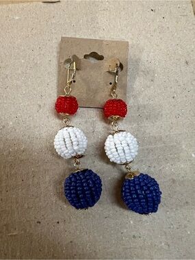 Beaded Drop Earrings in Red, White & Blue